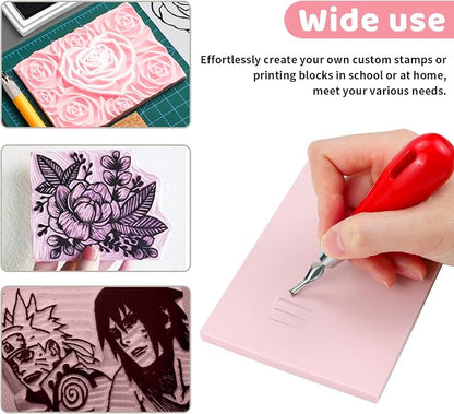 6 Pack 8"x6" Pale Pink Rubber Stamp Carving Blocks Rubber Carved Brick Soft - Image 7