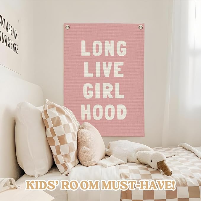 Toddler Girl Room decor, Long Live Girlhood Pink Linen Banner, Nursery Playroom - Image 5