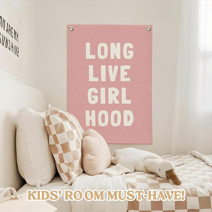 Toddler Girl Room decor, Long Live Girlhood Pink Linen Banner, Nursery Playroom - Image 5