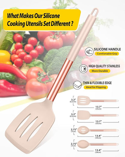 Pack of 4 Silicone Cooking Utensils Set, Non Stick Large Solid Spatulas - Image 2