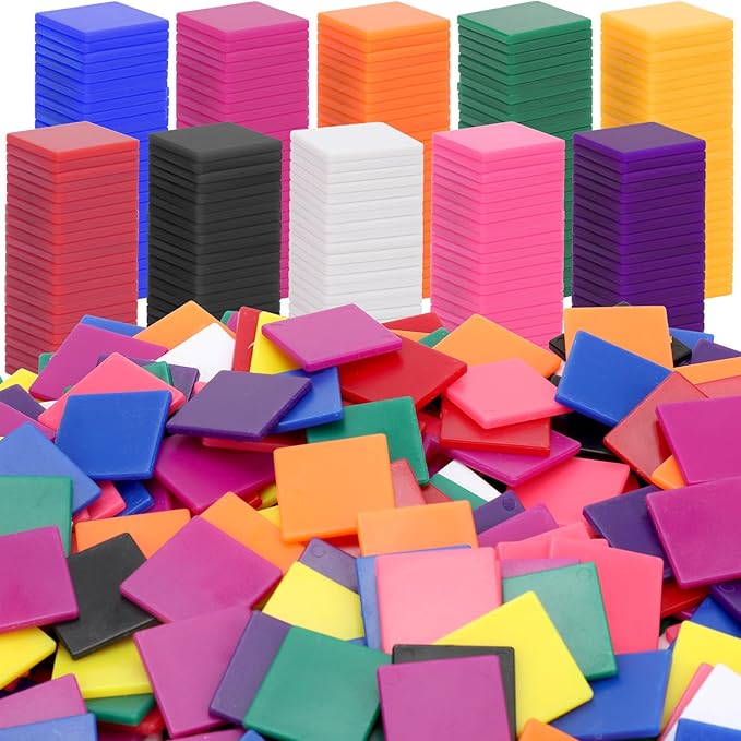 Coopay 1000 Pcs Plastic Square Color Tiles, Bingo Chips, Poker Chips, Color by Coopay
