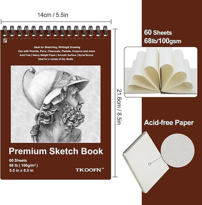 TKOOFN 5.5" x 8.5" Sketch Book, 600 Sheet Top Spiral Bound Premium Sketchbook - Image 2
