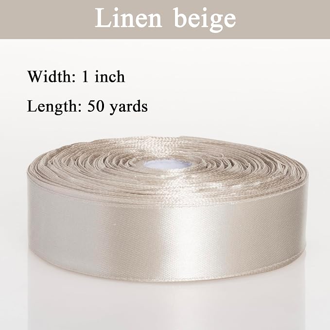 1 Inch Linen Beige Solid Satin Ribbon, 50 Yards Craft Fabric Ribbon - Image 3