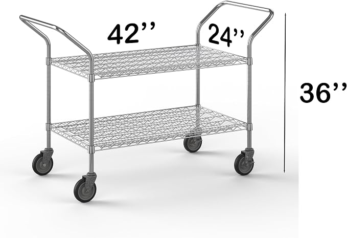 24" W x 42" L x 36" H Chrome Heavy Duty Utility Cart | 2-Tier | NSF Commercial - Image 2