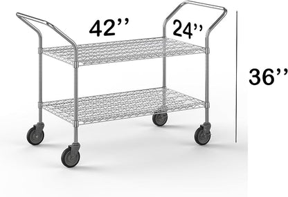 24" W x 42" L x 36" H Chrome Heavy Duty Utility Cart | 2-Tier | NSF Commercial - Image 2