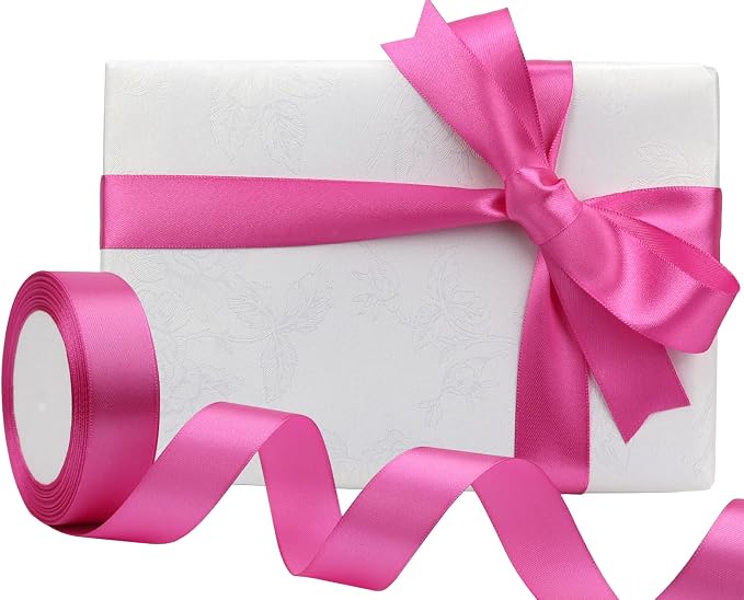 Hot Pink Solid Satin Ribbon 1 Inch 25 Yards Solid Polyester Fabric Ribbon - Image 5