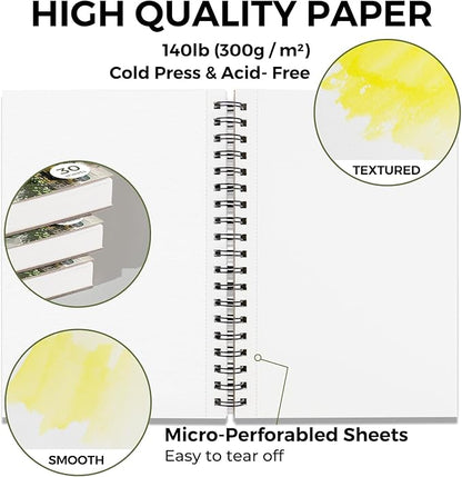 Funto Watercolor Pad 10x7, 90 Sheets, 140 lb/300 GSM, Double-Sided, Cold Press - Image 3