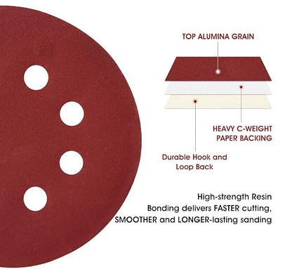 S SATC 150 PCS Sanding Disc 5 Inch 8 Hole Hook and Loop Sanding Discs - Image 2