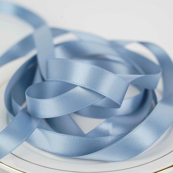 HUIHUANG French Blue Satin Ribbon 1/2 inch X 50 Yards Continuous, Dusty Blue - Image 8