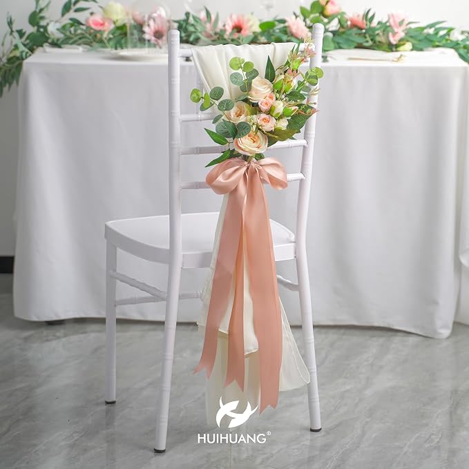 HUIHUANG Rose Gold Pink Ribbon for Wedding, Dress Chair Sashes, Invitations Card - Image 4