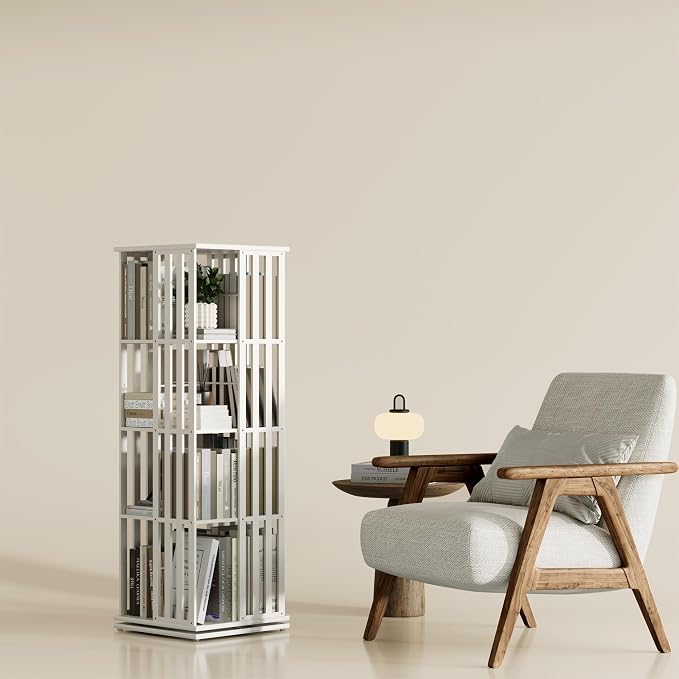 YOWOS Rotating Bookshelf Tower, 360 Display Spinning Bookcase, Bamboo Bookshelf by YOWOS