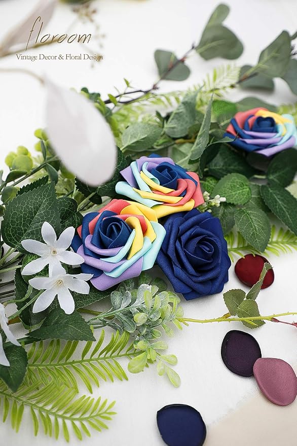 Floroom Artificial Flowers 25pcs Real Looking Whimsical Blue Foam Fake Roses - Image 2
