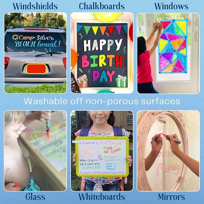 Liquid chalk markers erasable. 6 neon dry & wet erase marker pens - Image 3