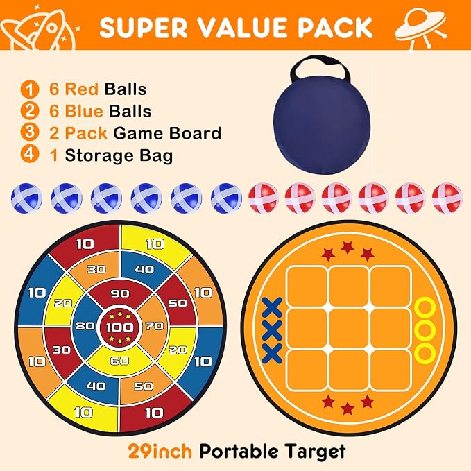 3-in-1 Dart Board for Kids and Adults, Sticky Tic Tac Toe Dart Game for Indoor - Image 2