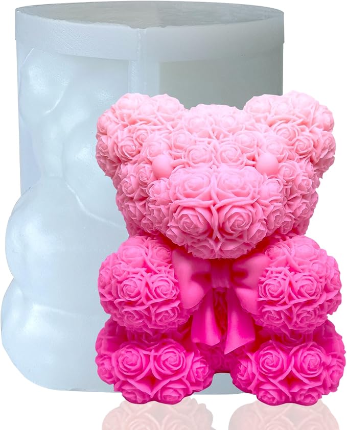 3D Bowtie Rose Bear Candle Mold by JDHSilicone
