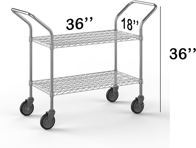 18" W x 36" L x 36" H Chrome Heavy Duty Utility Cart | 2-Tier | NSF Commercial - Image 2