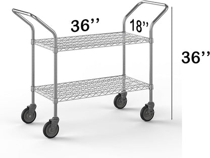 18" W x 36" L x 36" H Chrome Heavy Duty Utility Cart | 2-Tier | NSF Commercial - Image 2