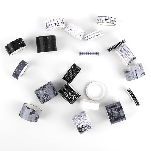 Dizdkizd Black and White Washi Tape Set, 20 Rolls Gothic Aesthetic Japanese - Image 8