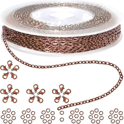 Jishi 33ft Link Cable Chain Roll 2mm, Copper Plated Iron Metal Rolo Necklace by Jishi