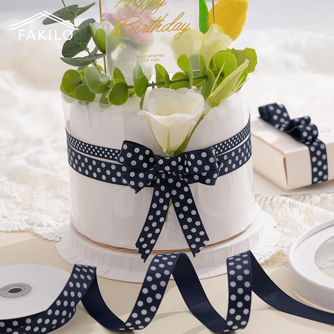 Polka Dot Grosgrain Ribbon 3/4 Inch, 25 Yards Spool Navy Blue and White Dot - Image 4