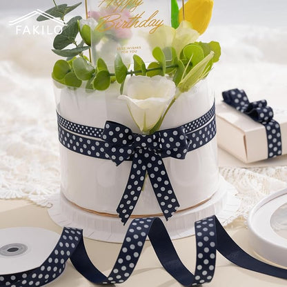 Polka Dot Grosgrain Ribbon 3/4 Inch, 25 Yards Spool Navy Blue and White Dot - Image 4