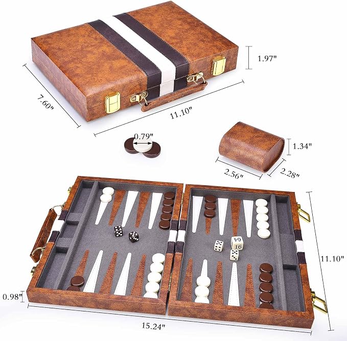 AMEROUS Backgammon Set, 11 Inches Classic Board Game withLeather Case, Folding - Image 7