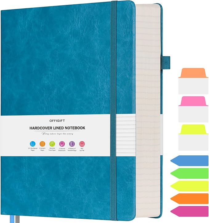 College Ruled Notebook, Large A4 Hardcover Leather Journal, 312 Numbered Pages by OFFIGIFT