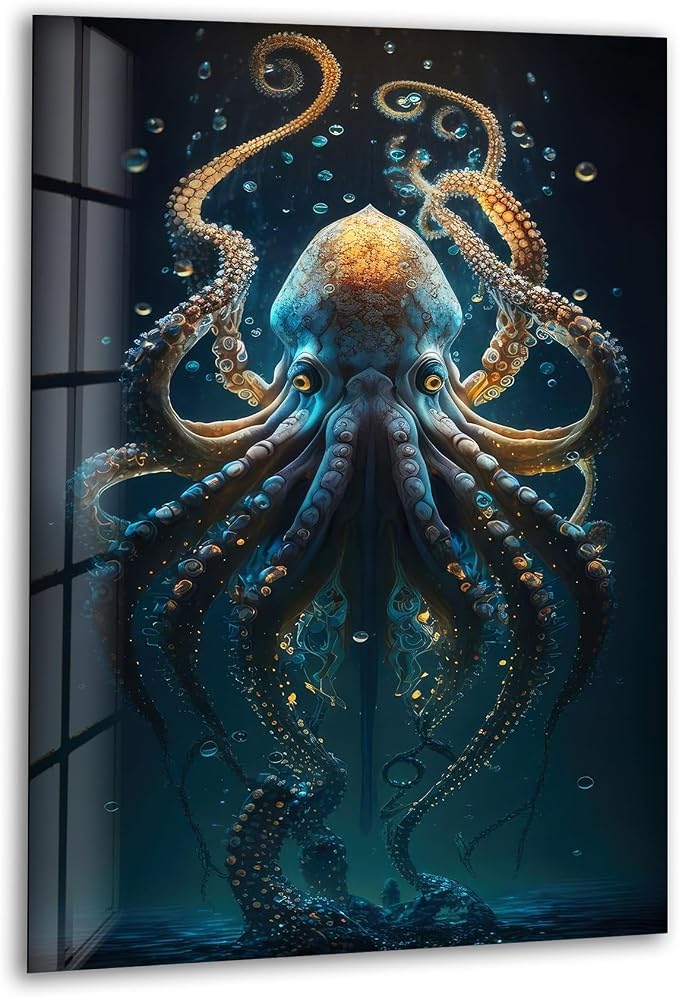 My Photostation.com 30Wx35.5H'' Underwater Blue Octopus Glass Wall Art Tempered by MyPhotostation