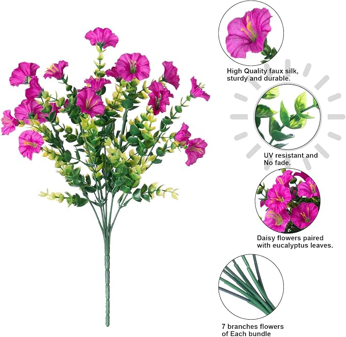 Artificial Flowers Fake Plants for Outdoors Decoration, 12 Bundles Silk Morning - Image 7