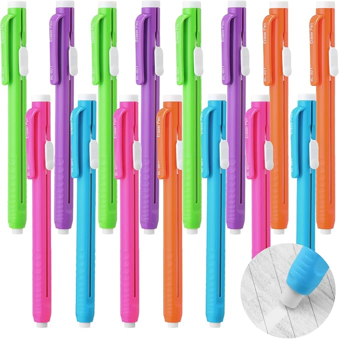 Teling 15 Pcs Retractable Mechanical Eraser Pen, School Pen-Style Erasers by Teling