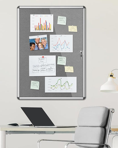 38"x28" Enclosed Bulletin Board, Lockable Weather-Resistant Aluminum Cork - Image 2