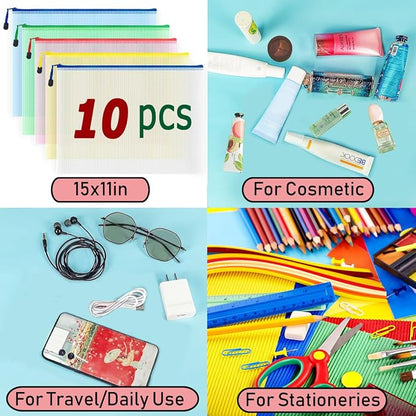AUSTARK 10 Pcs Zipper File Bags, Waterproof Plastic Mesh Pouch - Image 7
