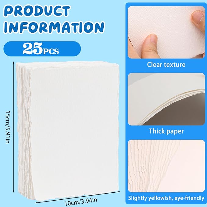 Lunarm Watercolor Paper 25 Sheets, Deckled Edge Paper 300 GSM 4 x 6 inch - Image 2