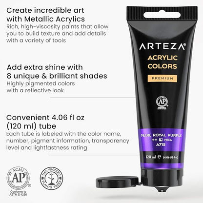 Arteza Metallic Acrylic Paint, Rich Pigments, Non Fading, Non Toxic Paints - Image 3