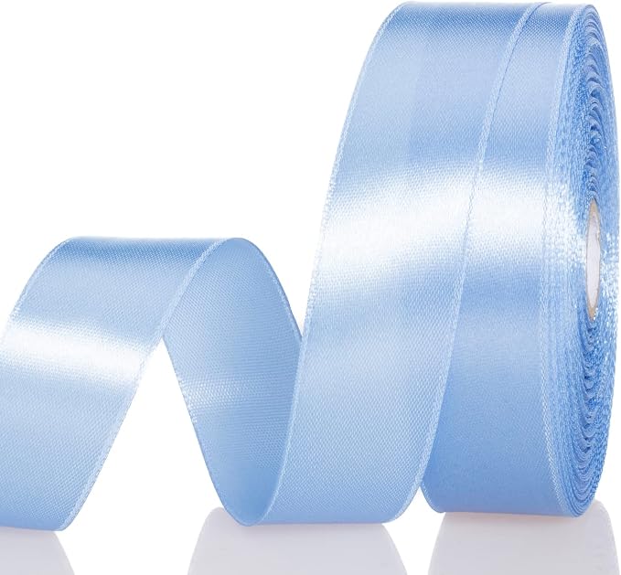 1 Inch Sky Blue Solid Satin Ribbon, 50 Yards Craft Fabric Ribbon by YASEO