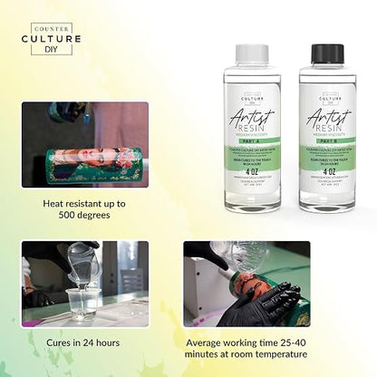 Counter Culture DIY Clear Artist Resin, Medium Viscosity, 8 oz Kit, Art Epoxy - Image 3