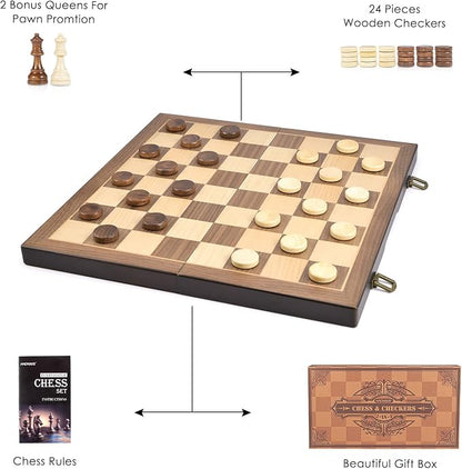 AMEROUS Magnetic Wooden Chess and Checkers Game Set, 15 Inches Chess Board Games - Image 8