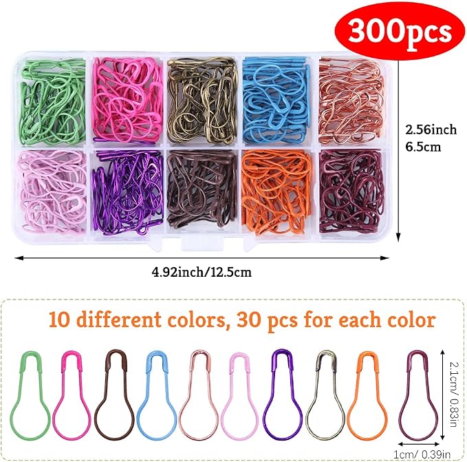 Mayboos 300 Pieces Safety Bulb Pins, 10 Colors Calabash Crochet Stitch Markers - Image 2