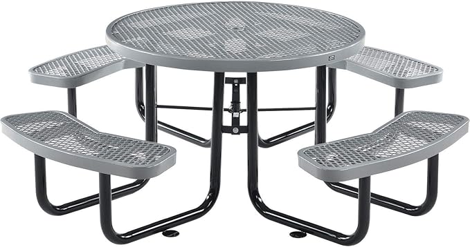 Global Industrial 46" Round Picnic Table, Expanded Metal, Attached Benches by GlobalIndustrial