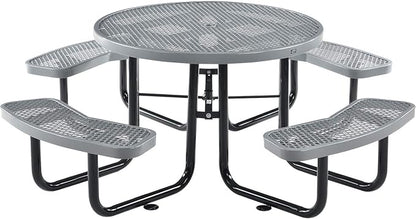 Global Industrial 46" Round Picnic Table, Expanded Metal, Attached Benches by GlobalIndustrial