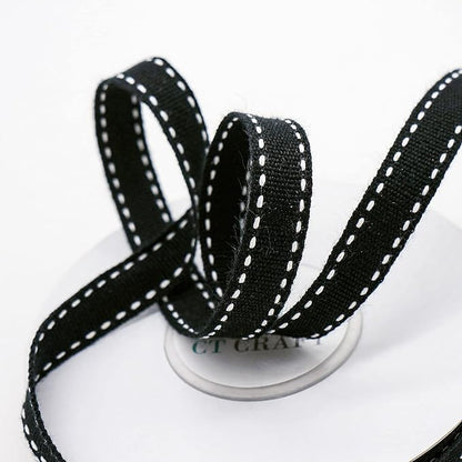 CT CRAFT LLC Black Cotton White Stitched Ribbon 3/8" x 10 Yards - Image 4