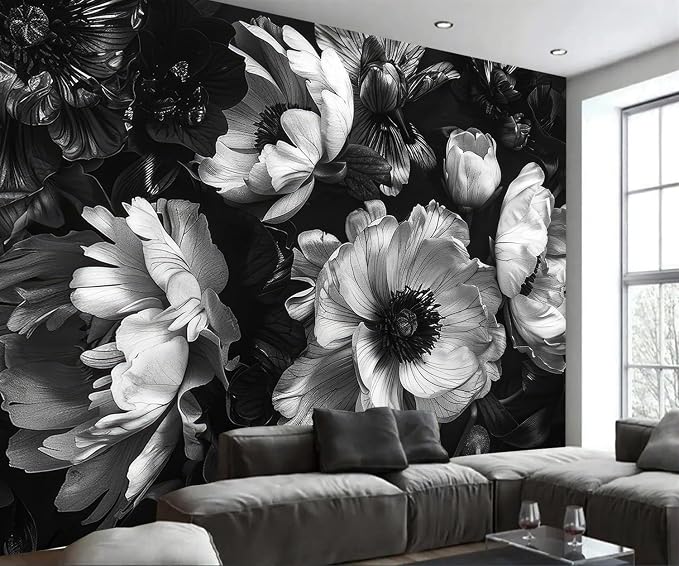 AFZEVEB-Black Peony Floral Wallpaper Vintage Large Flower Wall murals - Image 2