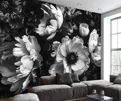 AFZEVEB-Black Peony Floral Wallpaper Vintage Large Flower Wall murals - Image 2