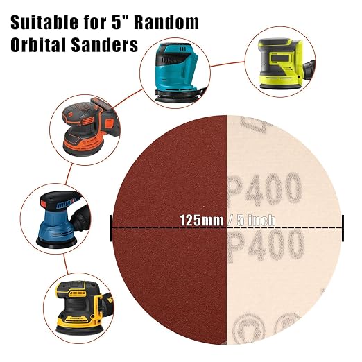 400 Grit 5 Inch Sanding Discs Hook and Loop Sandpaper - Image 5