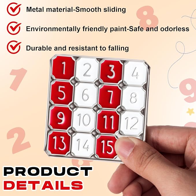 Metal Number Slide 15 Puzzle Red and White Number Sliding Puzzle Educational - Image 3