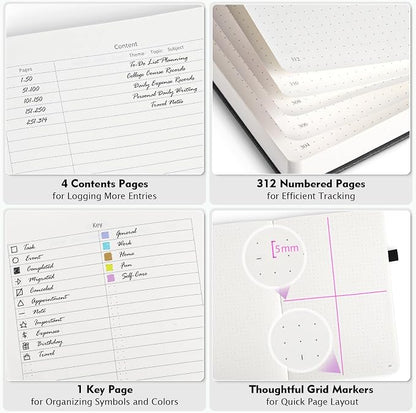 5 Pack Bullet Dotted Journal Notebook, 312 Numbered Pages Dot Grid Notebooks - Image 4
