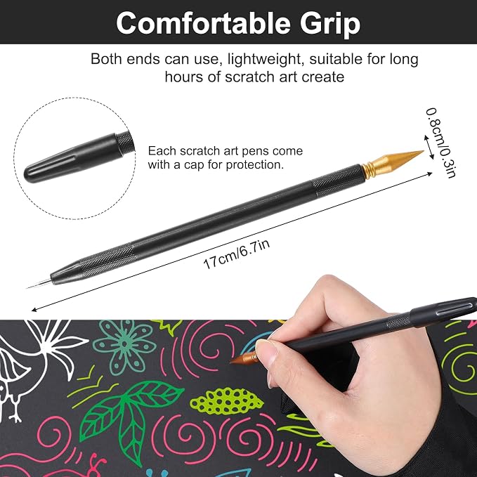9Pcs Scratch Art Tools Set Including Artist Glove, Tool Bag, Scratch Coloring - Image 7