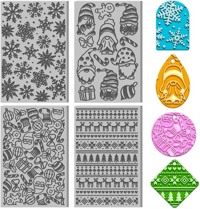 4PCS Christmas Polymer Clay Texture Sheets Set by ACRNIGHEET