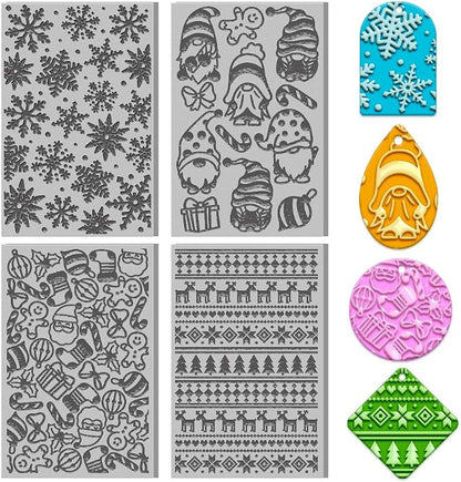 4PCS Christmas Polymer Clay Texture Sheets Set by ACRNIGHEET