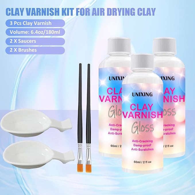 3 Packs Air Dry Clay Varnish, 180ml Air Dry Clay Glaze, Polymer Clay Glaze - Image 2